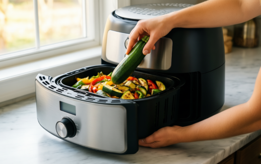 dual basket air fryer — illustrative AI-generated lifestyle image