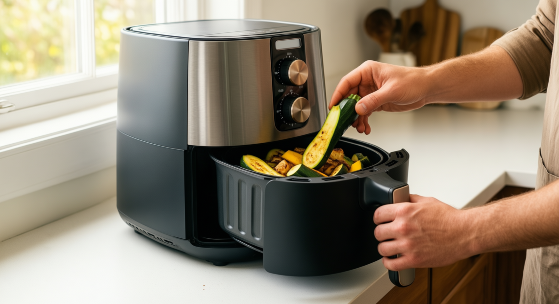 dual zone air fryer with viewing window — illustrative AI-generated lifestyle image
