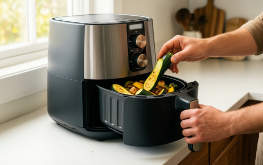 dual zone air fryer with viewing window — illustrative AI-generated lifestyle image