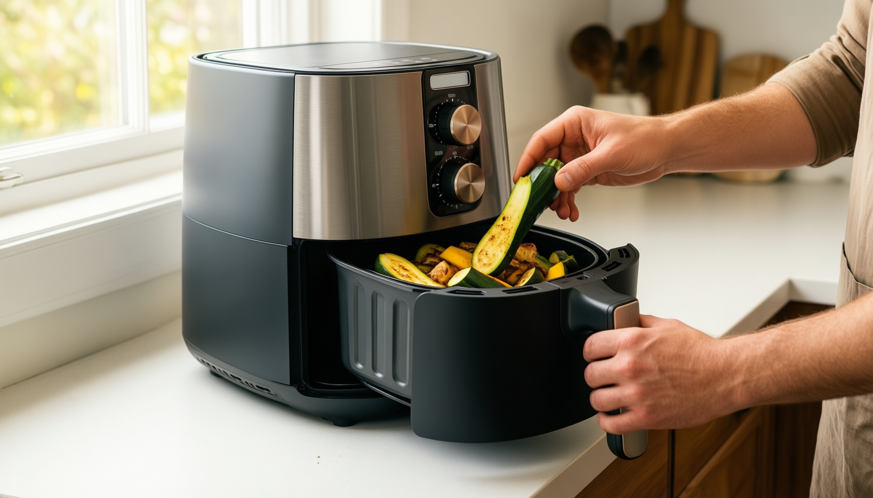 dual zone air fryer with viewing window — illustrative AI-generated lifestyle image