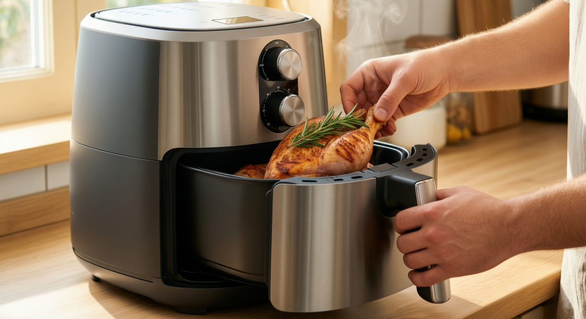 large air fryer oven with rotisserie — illustrative AI-generated lifestyle image