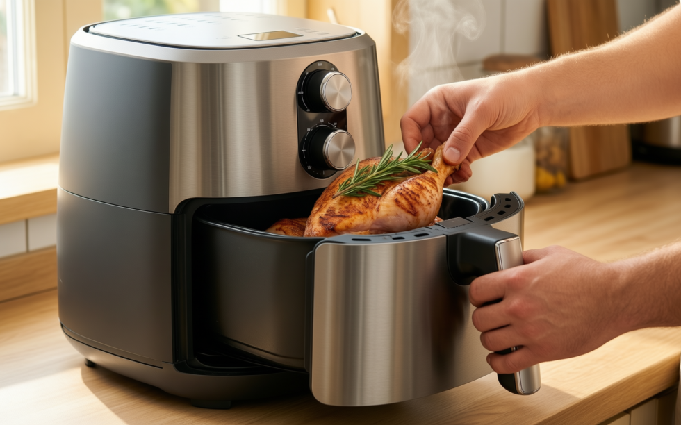 large air fryer oven with rotisserie — illustrative AI-generated lifestyle image