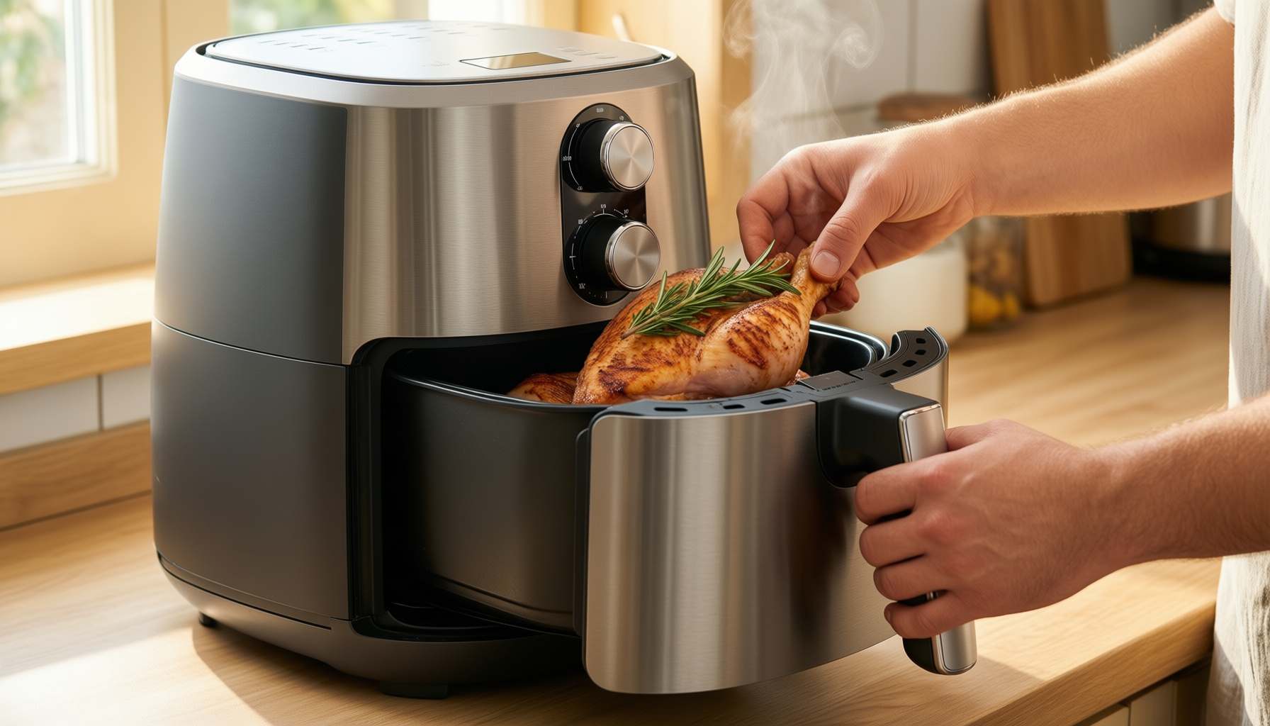 large air fryer oven with rotisserie — illustrative AI-generated lifestyle image