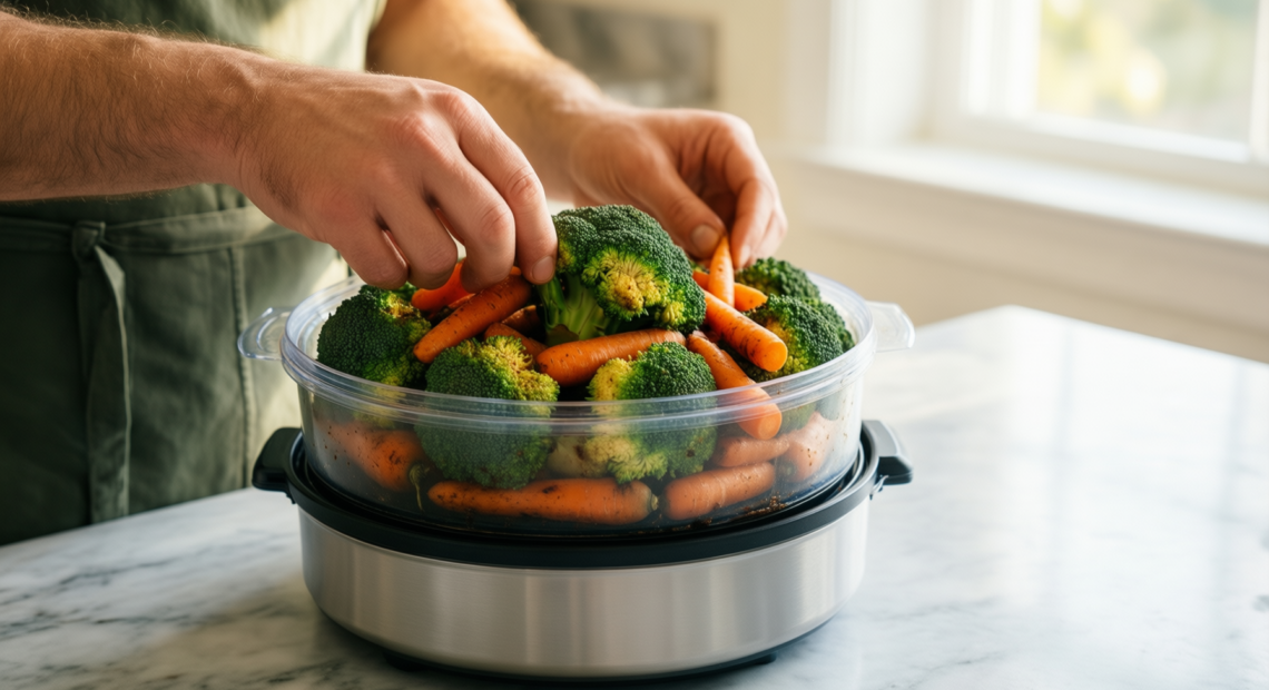 morphy richards food steamer review — illustrative AI-generated lifestyle image