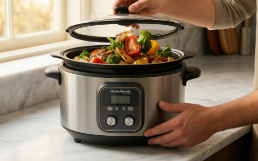 morphy richards sear and stew slow cooker review — illustrative AI-generated lifestyle image