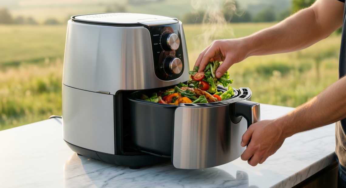 nutrichef 5 5l air fryer with glass window — illustrative AI-generated lifestyle image