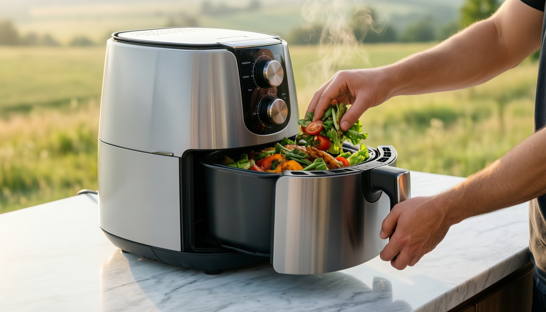 nutrichef 5 5l air fryer with glass window — illustrative AI-generated lifestyle image