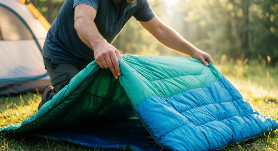 packable down blanket for camping — illustrative AI-generated lifestyle image