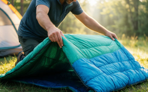 packable down blanket for camping — illustrative AI-generated lifestyle image