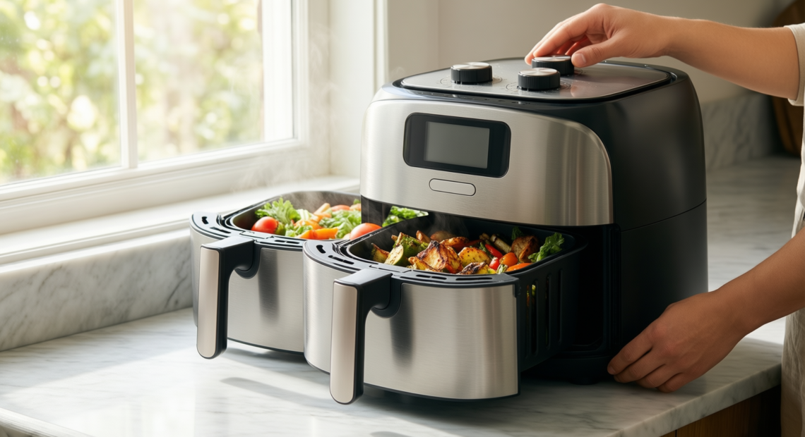 russell hobbs dual air fryer 9l review — illustrative AI-generated lifestyle image