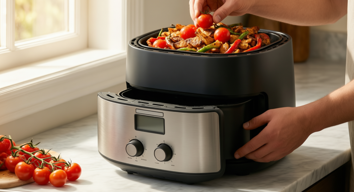 salter ek4548 dual air fryer review — illustrative AI-generated lifestyle image