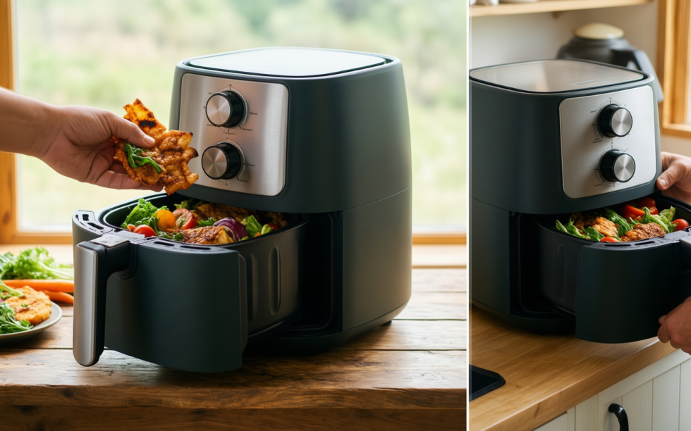 small air fryer for camping — illustrative AI-generated lifestyle image