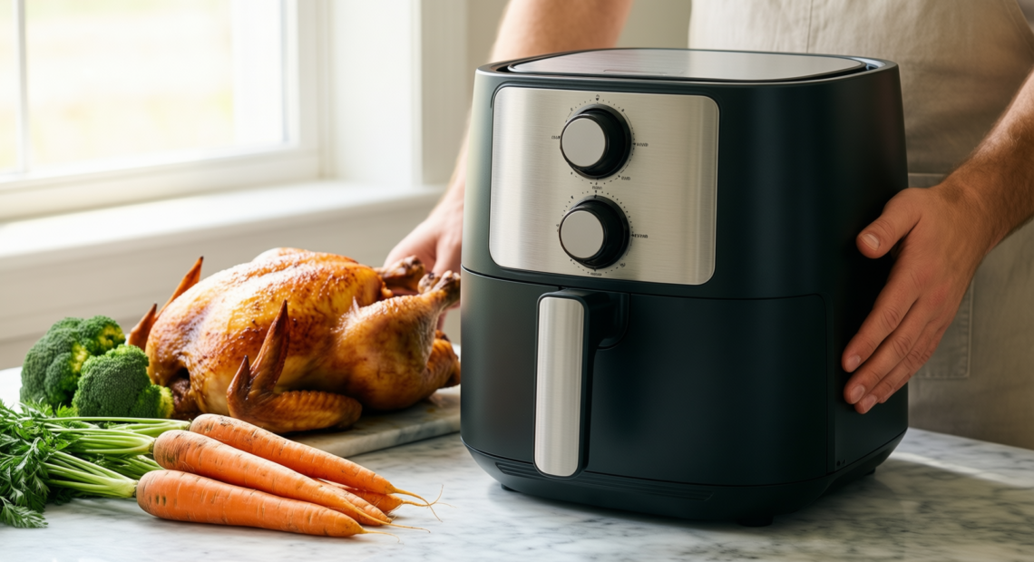PowerXL air fryer 5.7L review — illustrative AI-generated lifestyle image