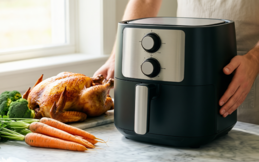 PowerXL air fryer 5.7L review — illustrative AI-generated lifestyle image