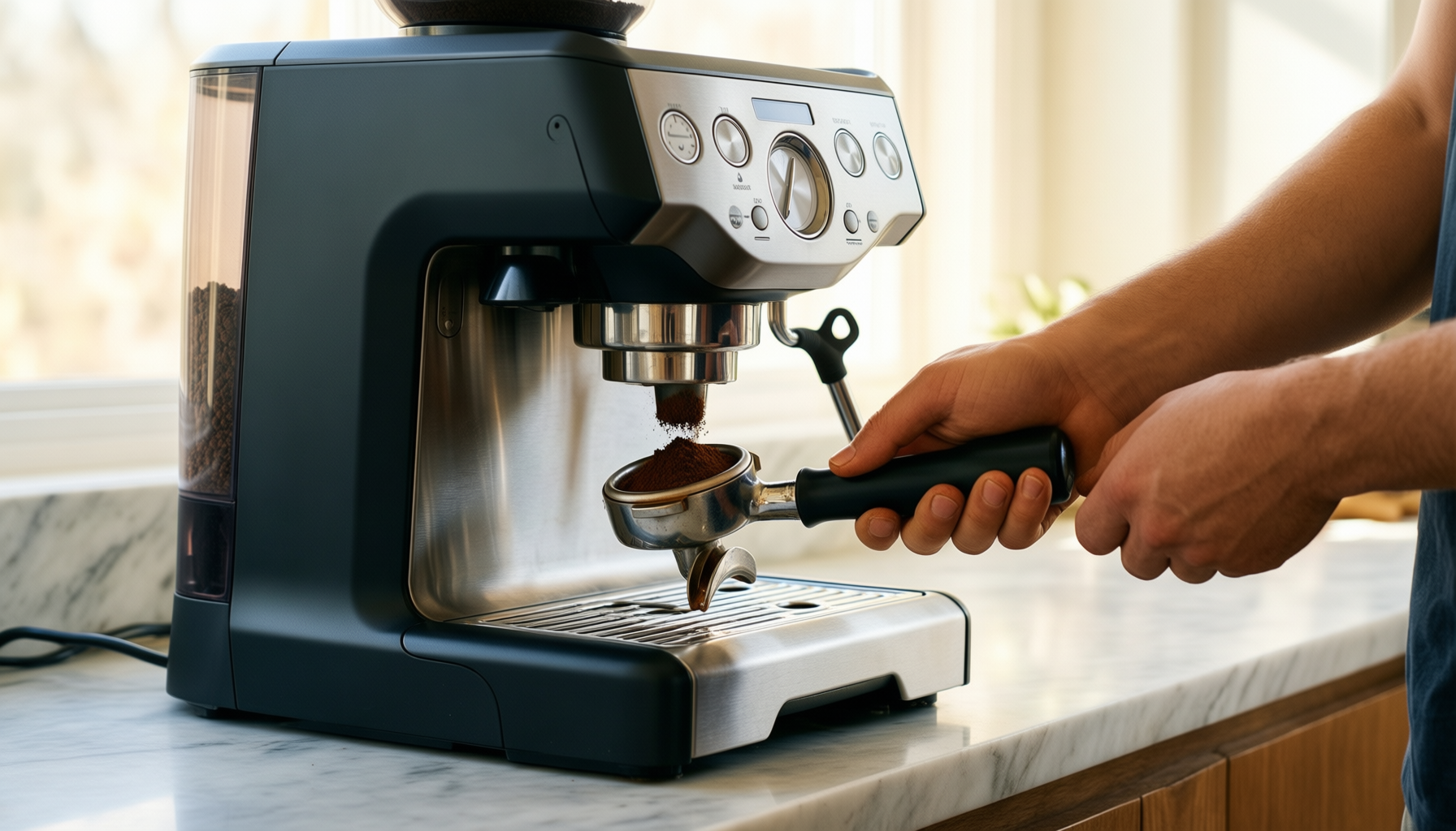 delonghi dedica filter holder arm — illustrative AI-generated lifestyle image