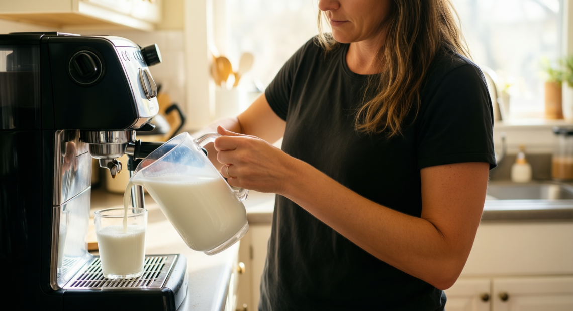 sage temp control milk jug — illustrative AI-generated lifestyle image