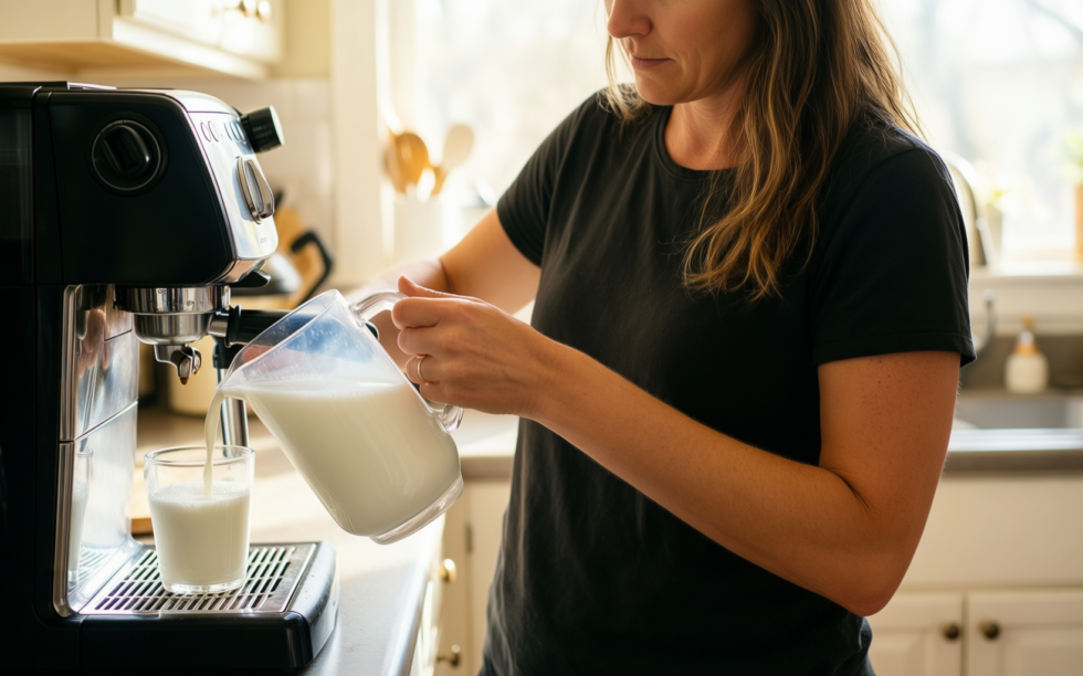 sage temp control milk jug — illustrative AI-generated lifestyle image