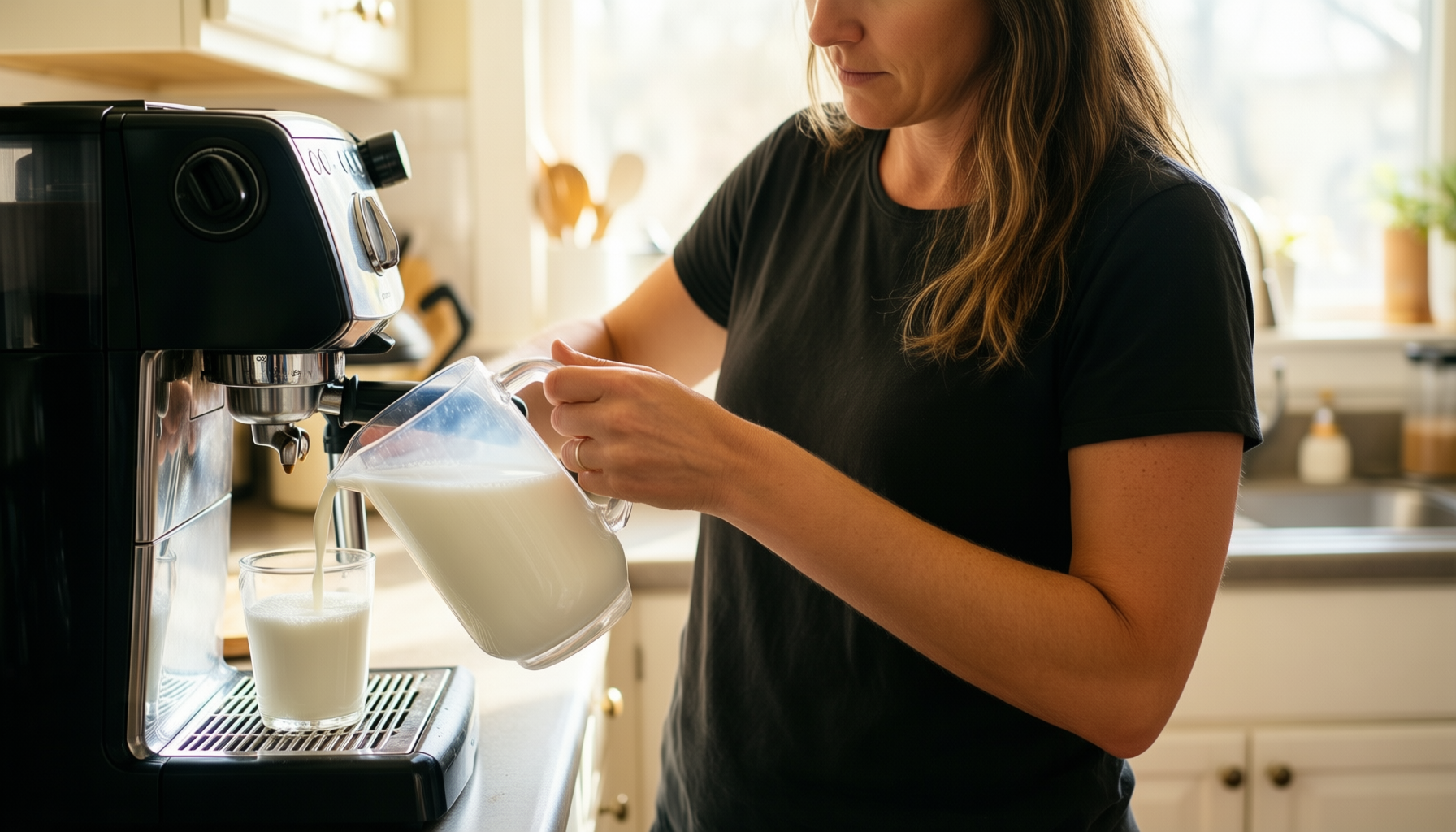 sage temp control milk jug — illustrative AI-generated lifestyle image