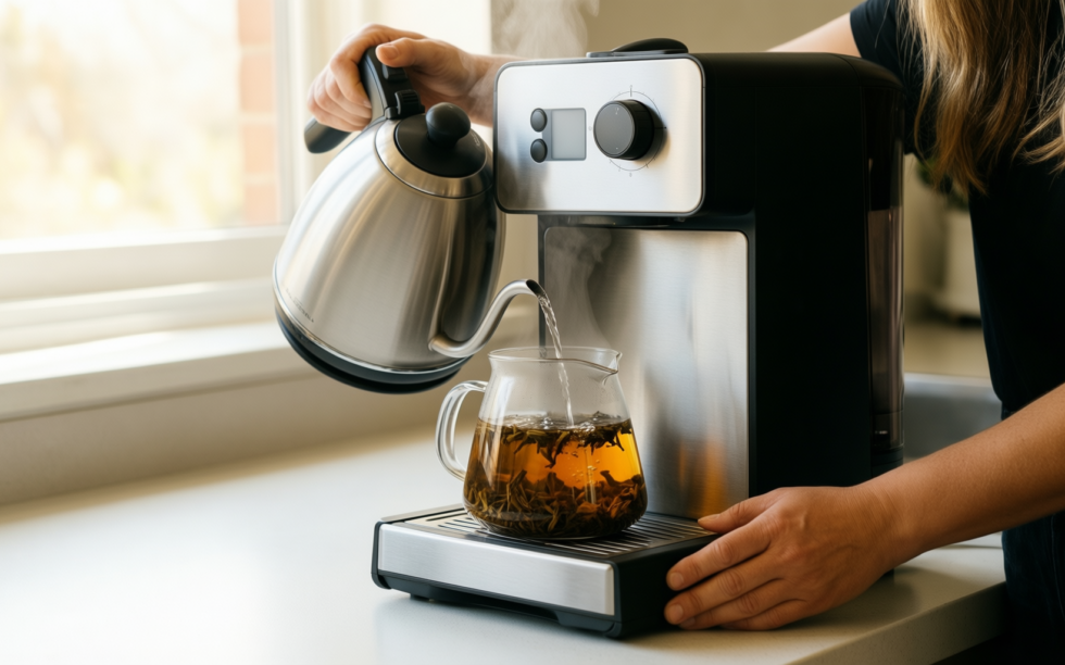 electric gooseneck kettle — illustrative AI-generated lifestyle image