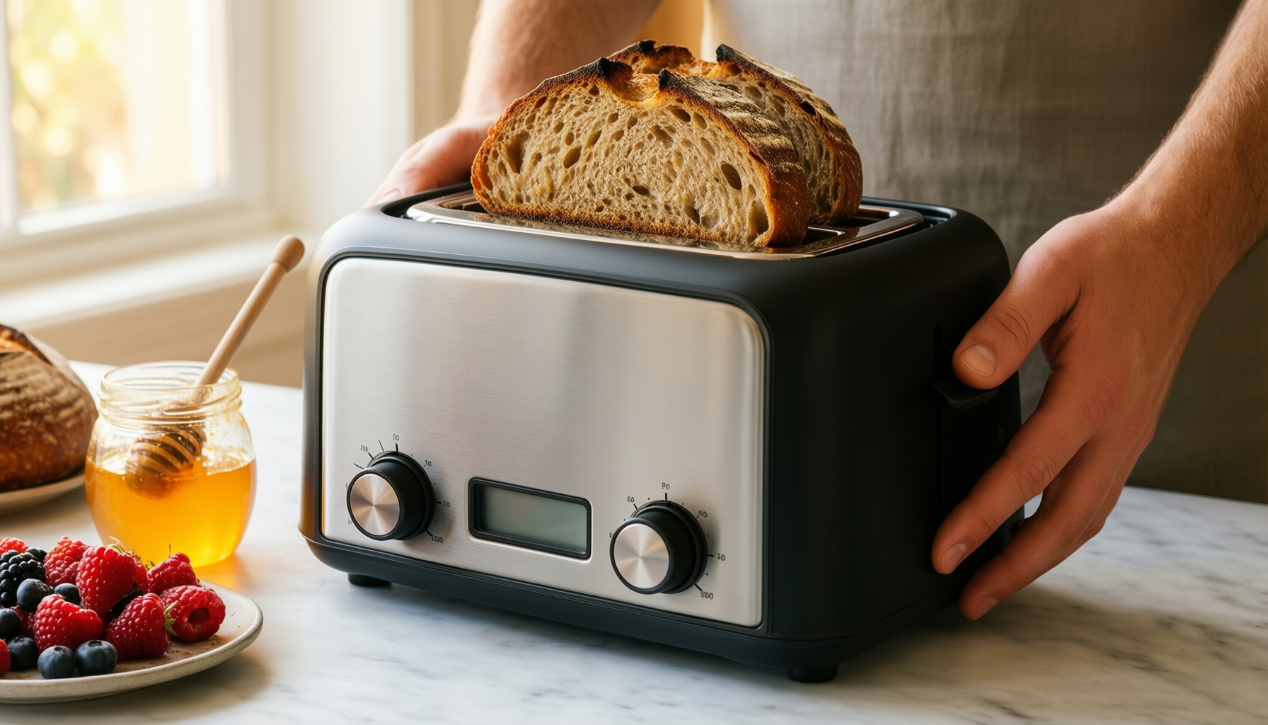 dualit classic 2 slice vario toaster — illustrative AI-generated lifestyle image