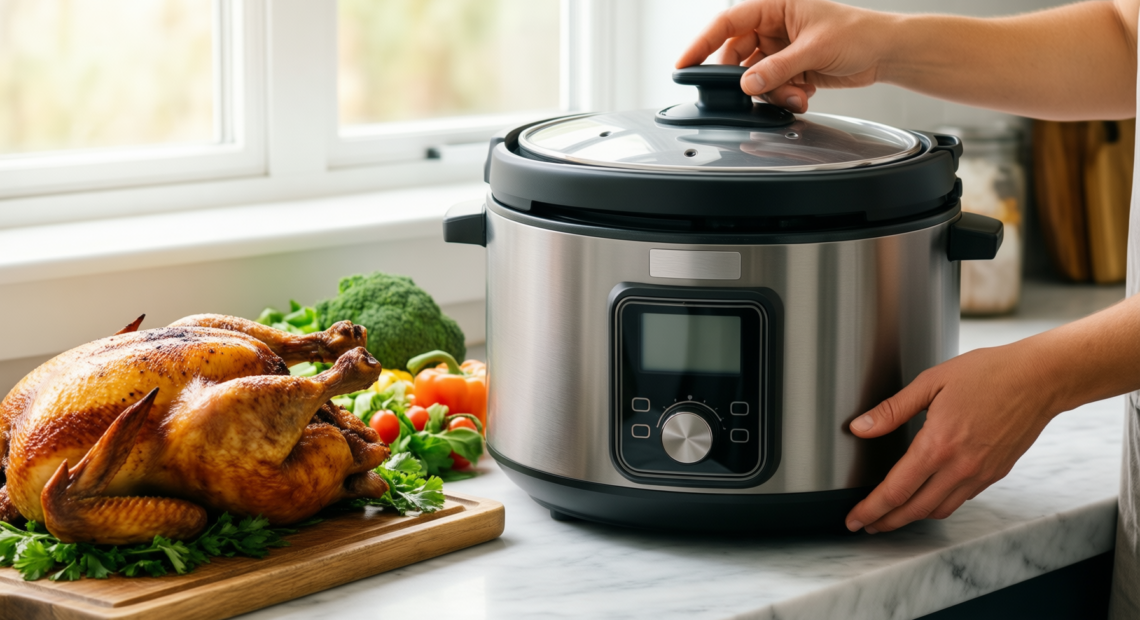 swan 1.5 litre slow cooker — illustrative AI-generated lifestyle image