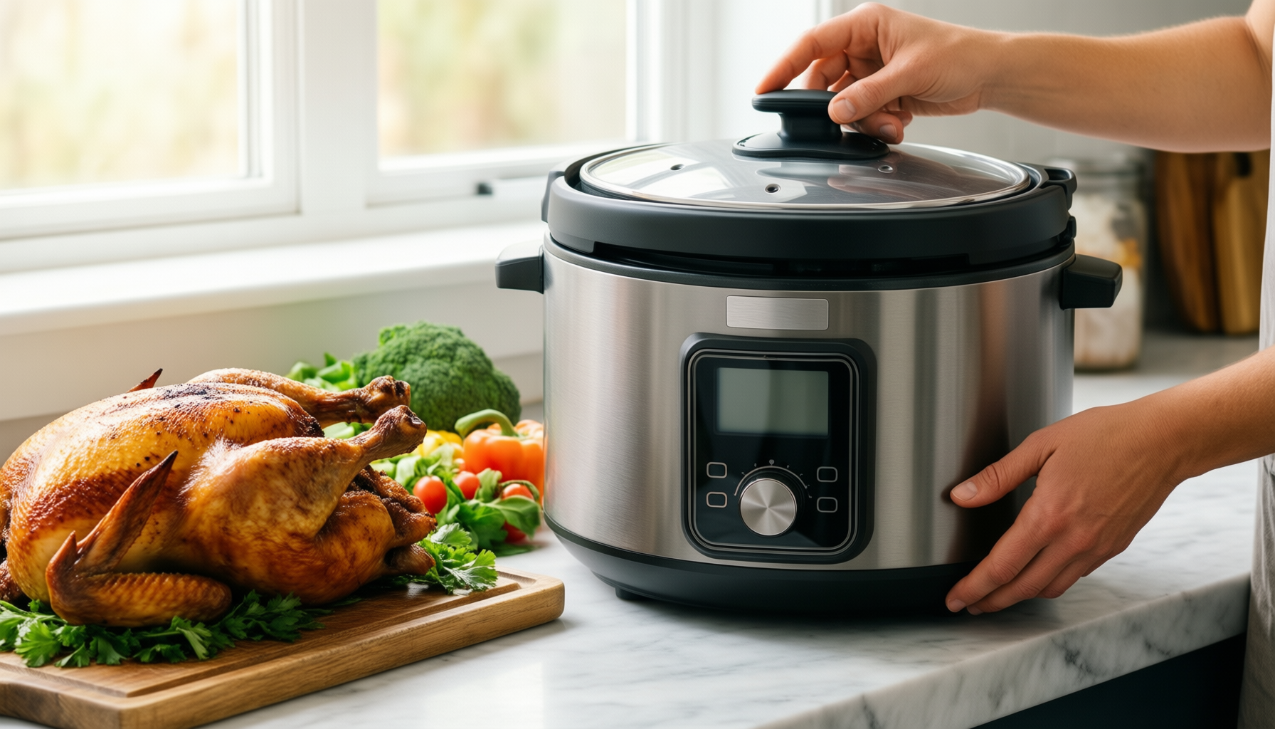 swan 1.5 litre slow cooker — illustrative AI-generated lifestyle image