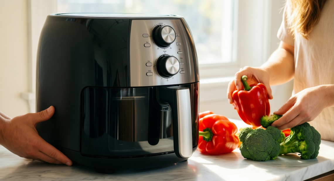 cosori clear window air fryer 6.2l — illustrative AI-generated lifestyle image