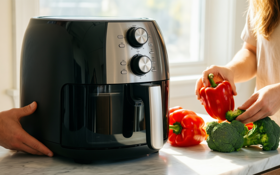 cosori clear window air fryer 6.2l — illustrative AI-generated lifestyle image