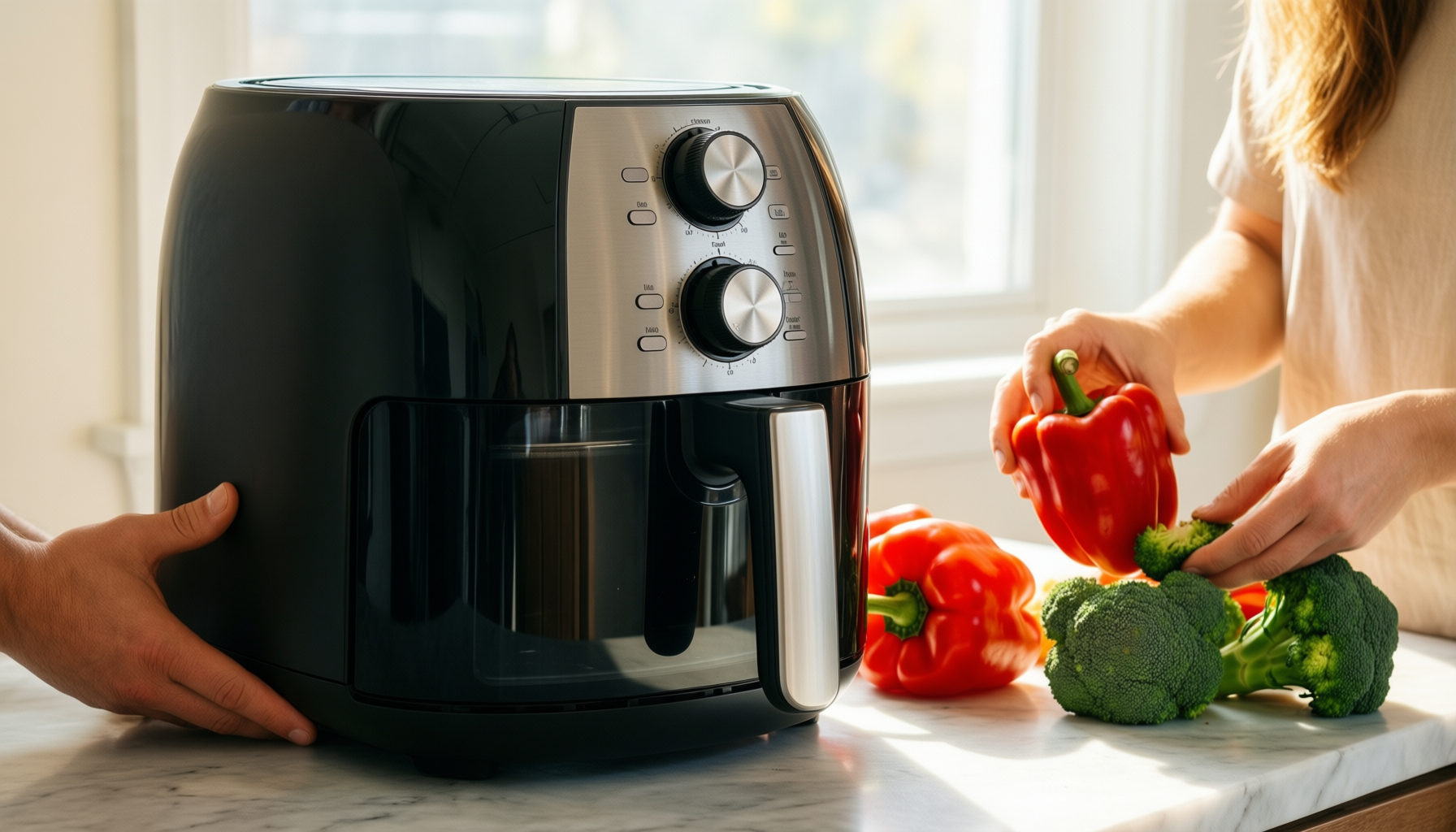 cosori clear window air fryer 6.2l — illustrative AI-generated lifestyle image