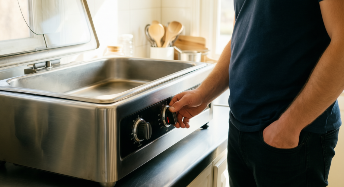 large food warmer tray — illustrative AI-generated lifestyle image