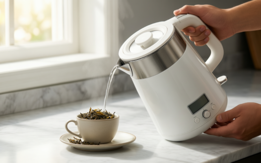 russell hobbs honeycomb white cordless kettle — illustrative AI-generated lifestyle image