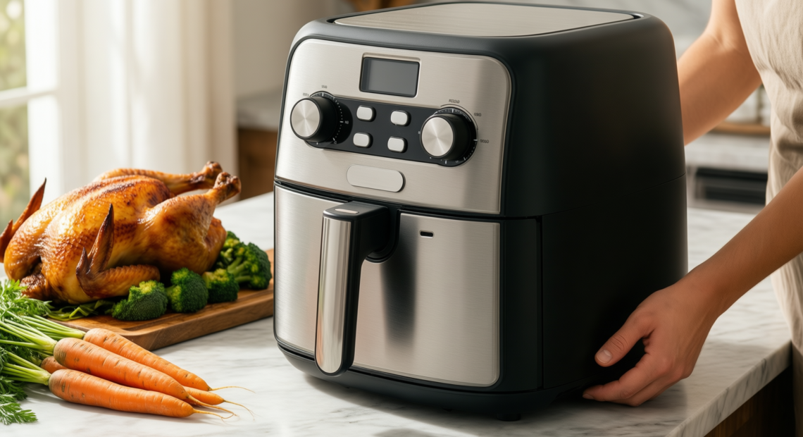 Ninja Dual Zone Air Fryer DZ300UK — illustrative AI-generated lifestyle image