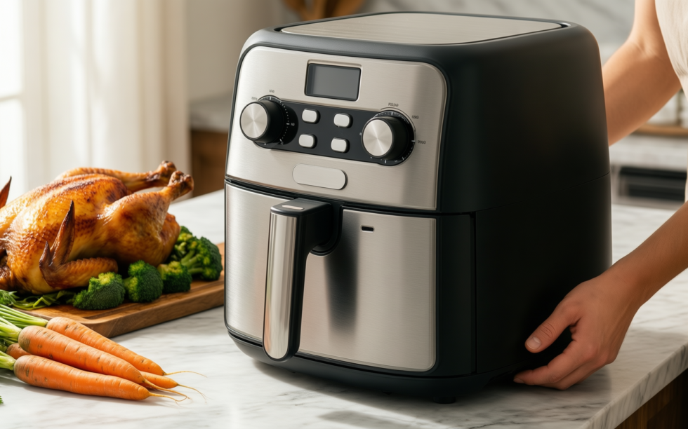 Ninja Dual Zone Air Fryer DZ300UK — illustrative AI-generated lifestyle image