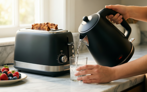 morphy richards motive kettle and toaster — illustrative AI-generated lifestyle image