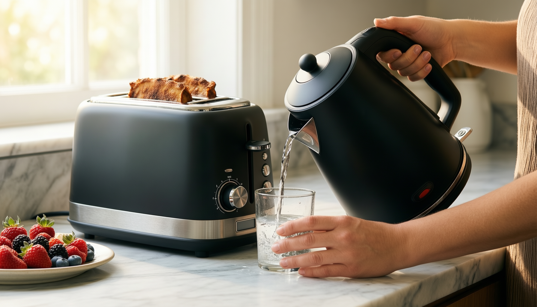morphy richards motive kettle and toaster — illustrative AI-generated lifestyle image