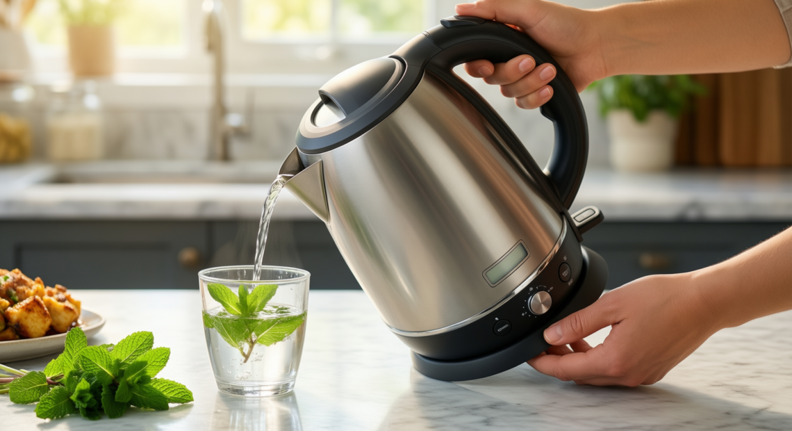 dualit architect kettle — illustrative AI-generated lifestyle image