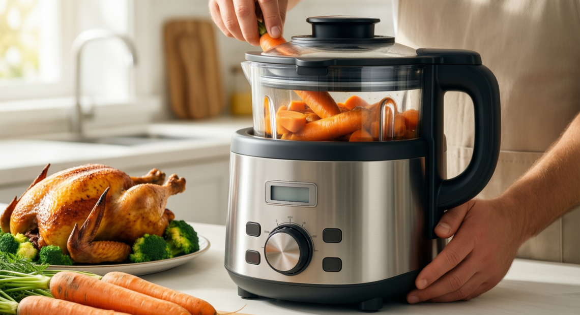 morphy richards saute and soup maker — illustrative AI-generated lifestyle image