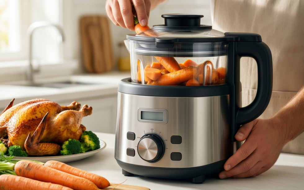 morphy richards saute and soup maker — illustrative AI-generated lifestyle image