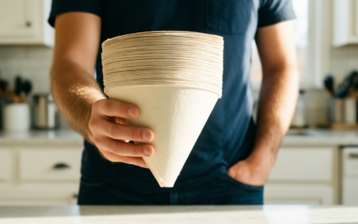140 pcs coffee filter papers — illustrative AI-generated lifestyle image