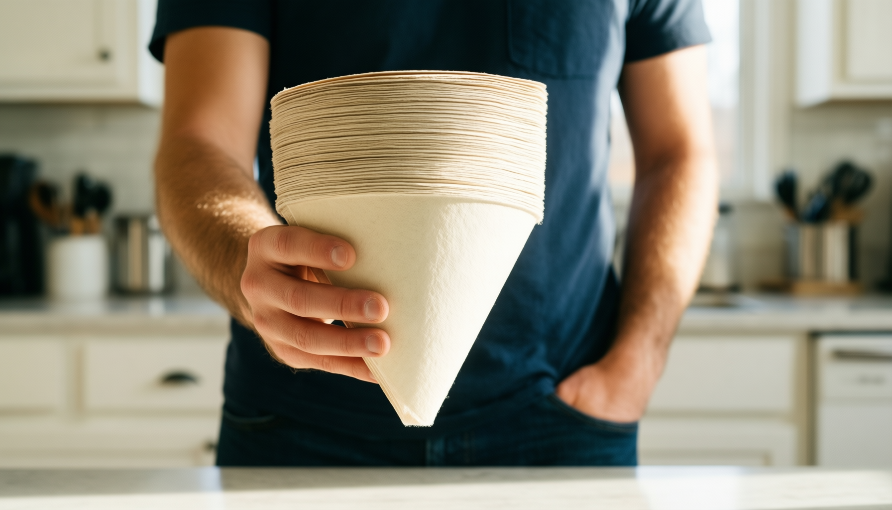140 pcs coffee filter papers — illustrative AI-generated lifestyle image